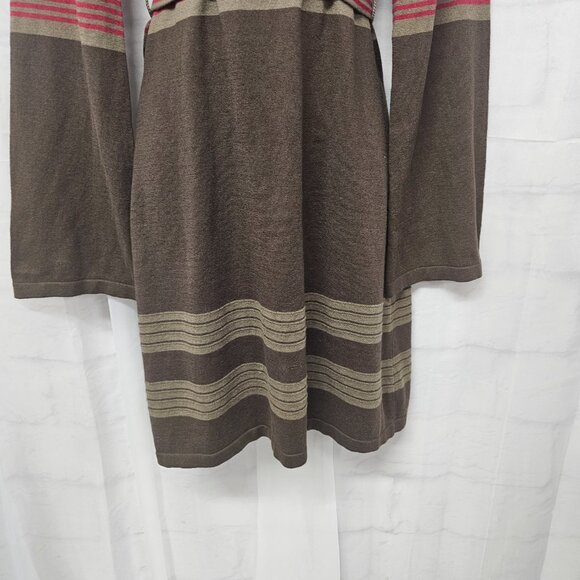 Prana Brown Red Striped Knit Dress Belted Boho Festival Hippie M - Picture 6 of 13